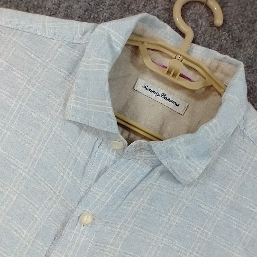 Tommy Bahama Mens Large Blue White Plaid Long Sleeve Button Down Shirt ST325395